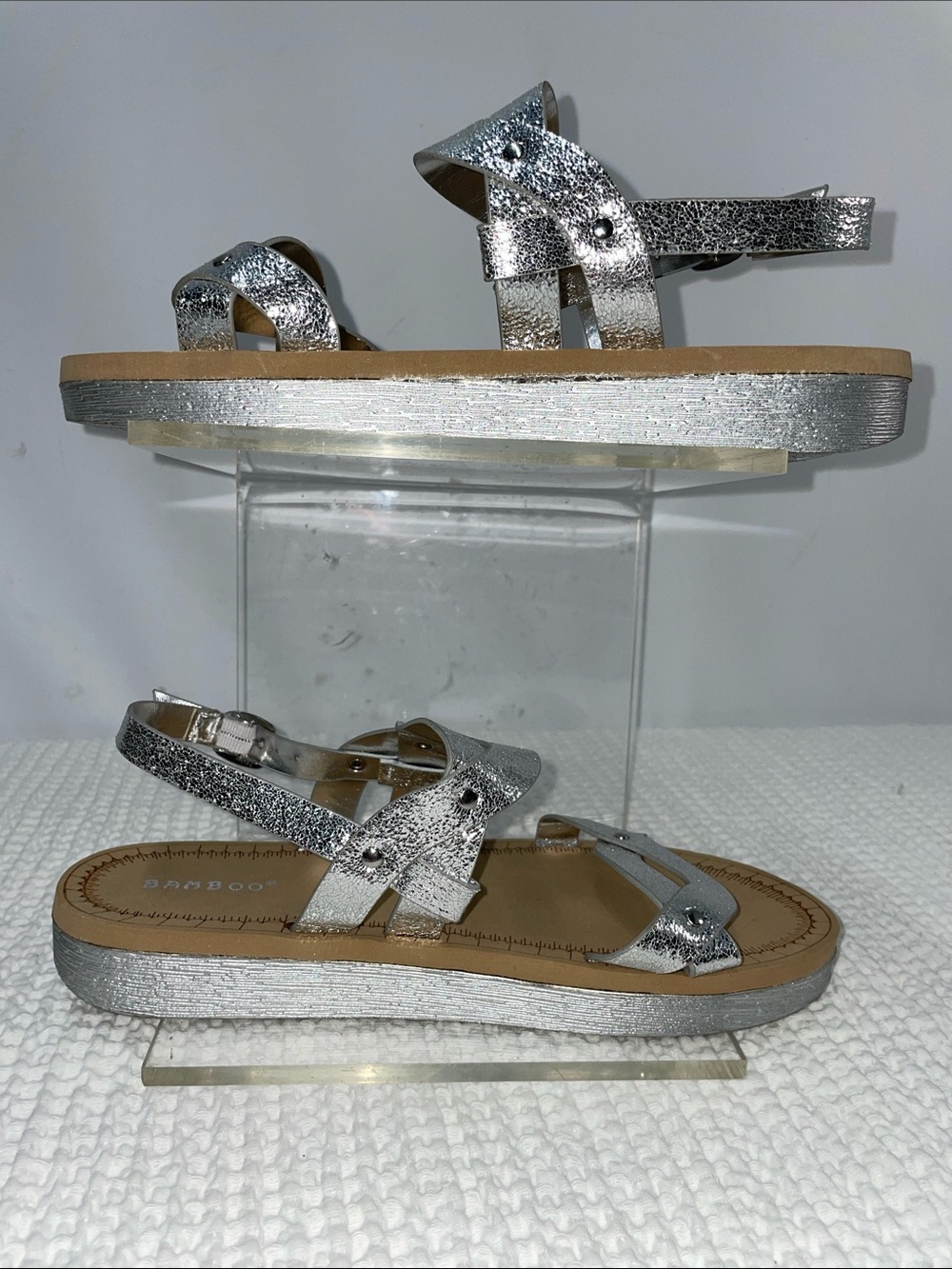 BAMBOO SILVER STRAPPED SANDALS FTL-05-116 - Picture 2 of 8